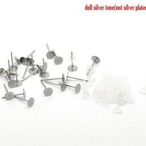 200 pieces (100 pairs) 304 Stainless Steel Earring Posts/Bases/Studs/Settings with Rubber Backs - 12mm x 5mm - 5mm Pad