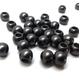 100 pcs Black Gunmetal Smooth Ball Spacer Beads 10mm Large Hole: 4.7mm MATTE Fits European Cords and Paracord image 2