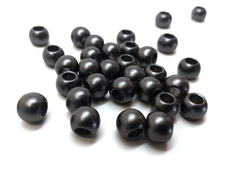 100 pcs Black Gunmetal Smooth Ball Spacer Beads 10mm Large Hole: 4.7mm MATTE Fits European Cords and Paracord image 2