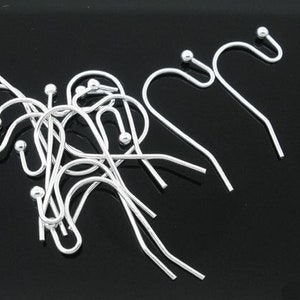 200 pcs Silver Plated Earring Wire Hooks with Ball 21x12mm 21mm x 12mm 21 Gauge Wire image 2