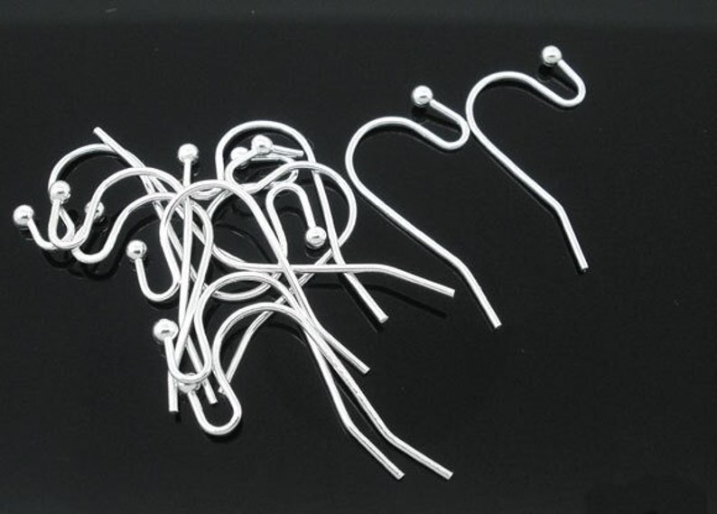 200 pcs Silver Plated Earring Wire Hooks with Ball 21x12mm 21mm x 12mm 21 Gauge Wire image 2