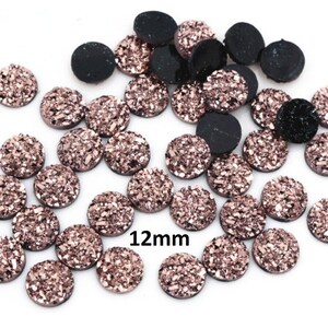 10 cabujones de resina drusa con adorno en oro rosa champán - 12 mm - Círculo de cúpula