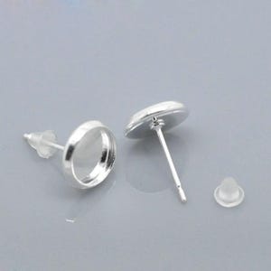 50 pcs. Silver Plated Earring Posts Studs Settings Bezels Cabochons Tacks- 8mm Glue Pad Setting image 4