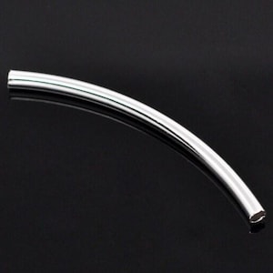100 pcs. Silver Plated Noodle Tube Long Thin Smooth Curved Beads - 50mm x 3mm (2&quot; x 0.12&quot;) - Made of Copper! High Quality! Hole Size: 2.4mm