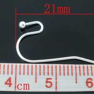 200 pcs Silver Plated Earring Wire Hooks with Ball 21x12mm 21mm x 12mm 21 Gauge Wire image 3