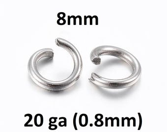 500 pcs 304 Stainless Steel Open Jump Rings 8mm - 20 Gauge (0.8mm) - Tarnish Resistant!