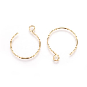 10 pcs 304 Stainless Steel Earring Hoops Hooks - 22mm x 18mm - Gold Ion Plated (IP)