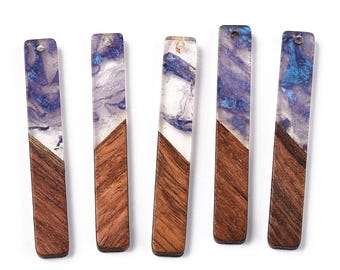 4 pcs. Indigo, Purple and Blue Resin and Wood Rectangle Flat Pendant - 52mm x 8mm - (2.05" x 0.32") - Great for Earrings and Necklaces!