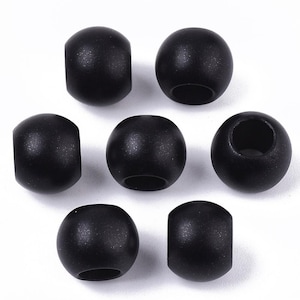 75 stuks zwart mat acryl gladde bal spacer kralen - 12 mm - groot gat: 6 mm - past op Europese koorden en paracord!