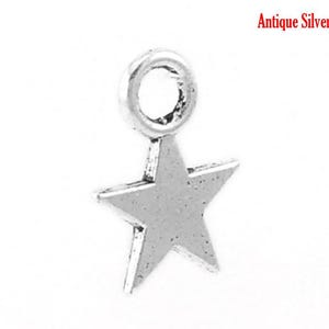 100pcs. Antique Silver Star Charms Pendants - 11mm x 9mm (0.43 in x 0.35 in) - 9x11mm