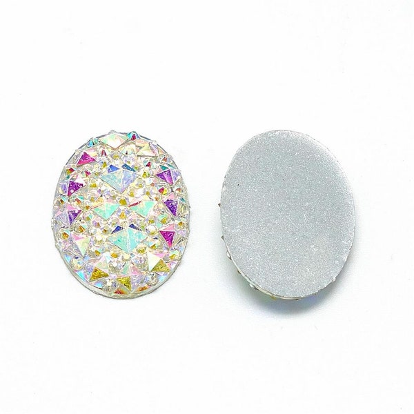 10 pcs Drusy Druzy Resin Embellishment Oval Cabochons - Clear Multicolor - 25x18mm - 25mm x 18mm - 18x25mm - Shimmer Style