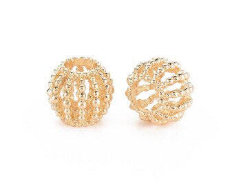20 pcs. Gold Plated Metal Bubble Round Ball Spacer Beads - 10mm - Large Hole: 4.5mm - Fits European Cords and Paracord!
