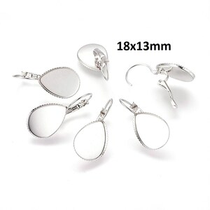 10 pcs. Silver Tone Earring Clips Settings Lever Back Bezels - 18mm x 13mm Glue Pad Setting - Teardrop - 18x13mm - 13x18mm - Made of Brass