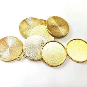 10 pcs. Gold Plated Pendant Trays Circle Posts Settings Bezels Cabochons - 25mm Glue Pad Setting (1 inch)