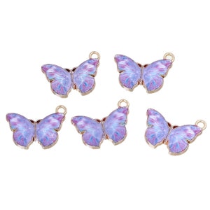 10 pcs. Gold Plated Multicolored Purple Butterfly Charms Pendants - 20mm x 15mm - Hole Size: 1.6mm - Butterflies