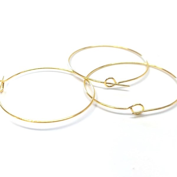 100 pcs. Gold Plated EXTRA LARGE Unbent Wine Charm/Earwire Hoop Rings - 36mm (1.5 inch)- 21 Gauge