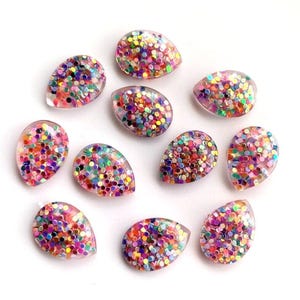 10 pcs Druzy Resin Embellishment Cabochons - 18mm x 13mm - Glitter Style - Rainbow - Multicolor - Teardrop