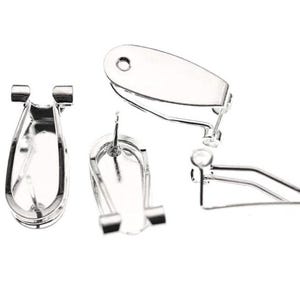 10 pcs. (5 pairs) Silver Plated Fingernail Earring Posts/Bases/Studs/Settings with Rubber Backs - 20mm x 9mm