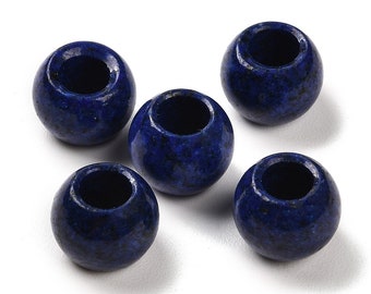 10 pcs Synthetic Blue Lapis Lazuli Smooth Gemstone Round Spacer Beads - 12mm - Large Hole: 5.5mm - Fits European Cords and Paracord!