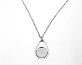 3 pcs. 304 Stainless Steel Silver Tone Chain Necklaces - 20" (50.8cm) - 12mm Bezel - Teardrop style