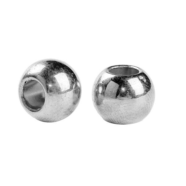 100 pcs Silver Plated Smooth Ball Spacer Beads - 10mm - Large Hole: 4.7mm - Fits European Cords and Paracord!