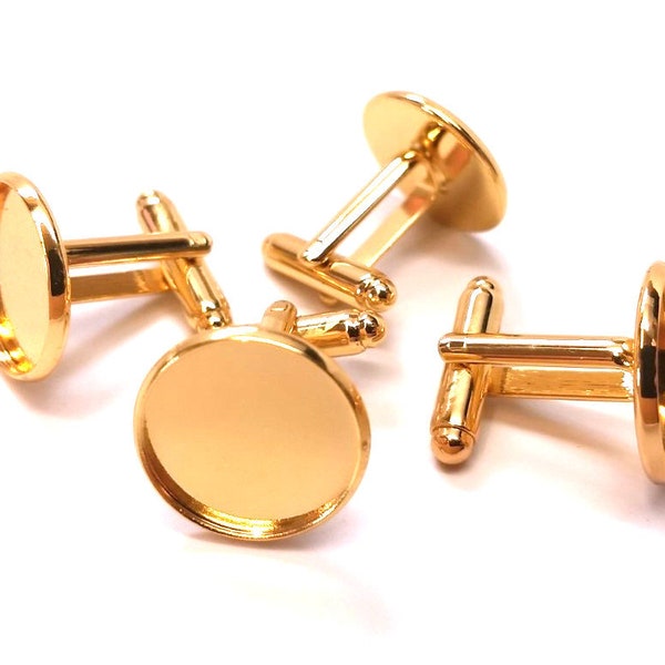 Lot of 10 Gold Plated Cuff Links (5 pairs) - 16mm Glue Pad Bezel Setting - Made of Brass!