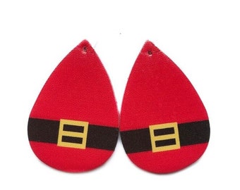 10 pendenti con ciondoli pendenti in ecopelle rossa - Goccia - Babbo Natale - 56 mm (2,2") - Ottimi per orecchini leggeri e ciondoli! Doppia faccia