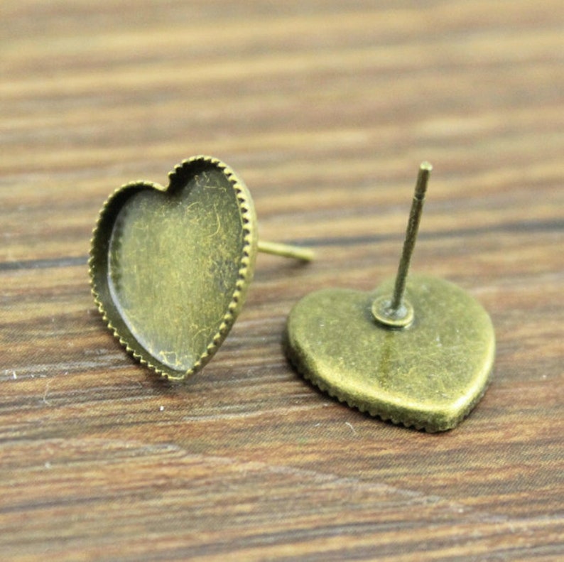 10 Pcs. Antique Bronze Heart Earring Posts Studs Settings Etsy