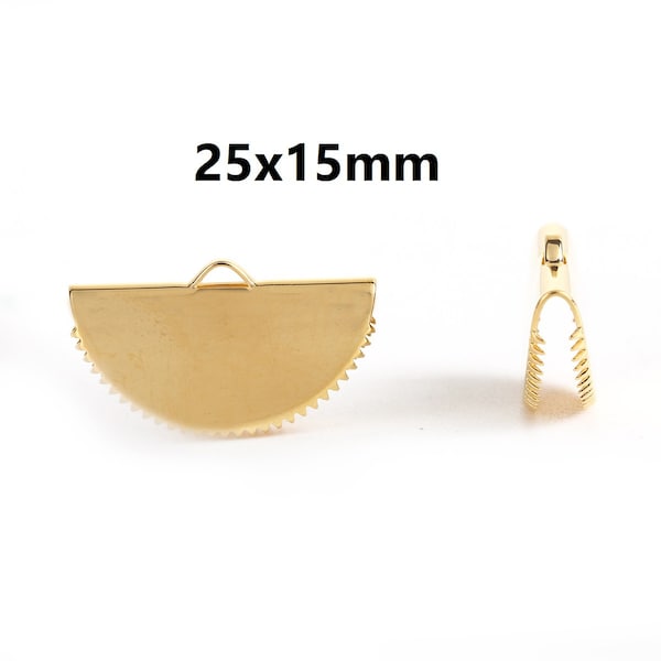 10 pcs. Gold Plated Half Round Ribbon Crimp End Caps - 25mm x 15mm - Great to make tassels and dangles! With teeth