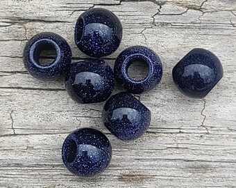 10 pcs Blue Synthetic Goldstone - 12mm - Large Hole: 5mm - Fits European Cords and Paracord!