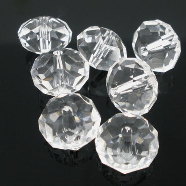 20 pcs. Clear Crystal Glass Faceted Rondelle Beads - 8mm - Hole Size: 1.3mm