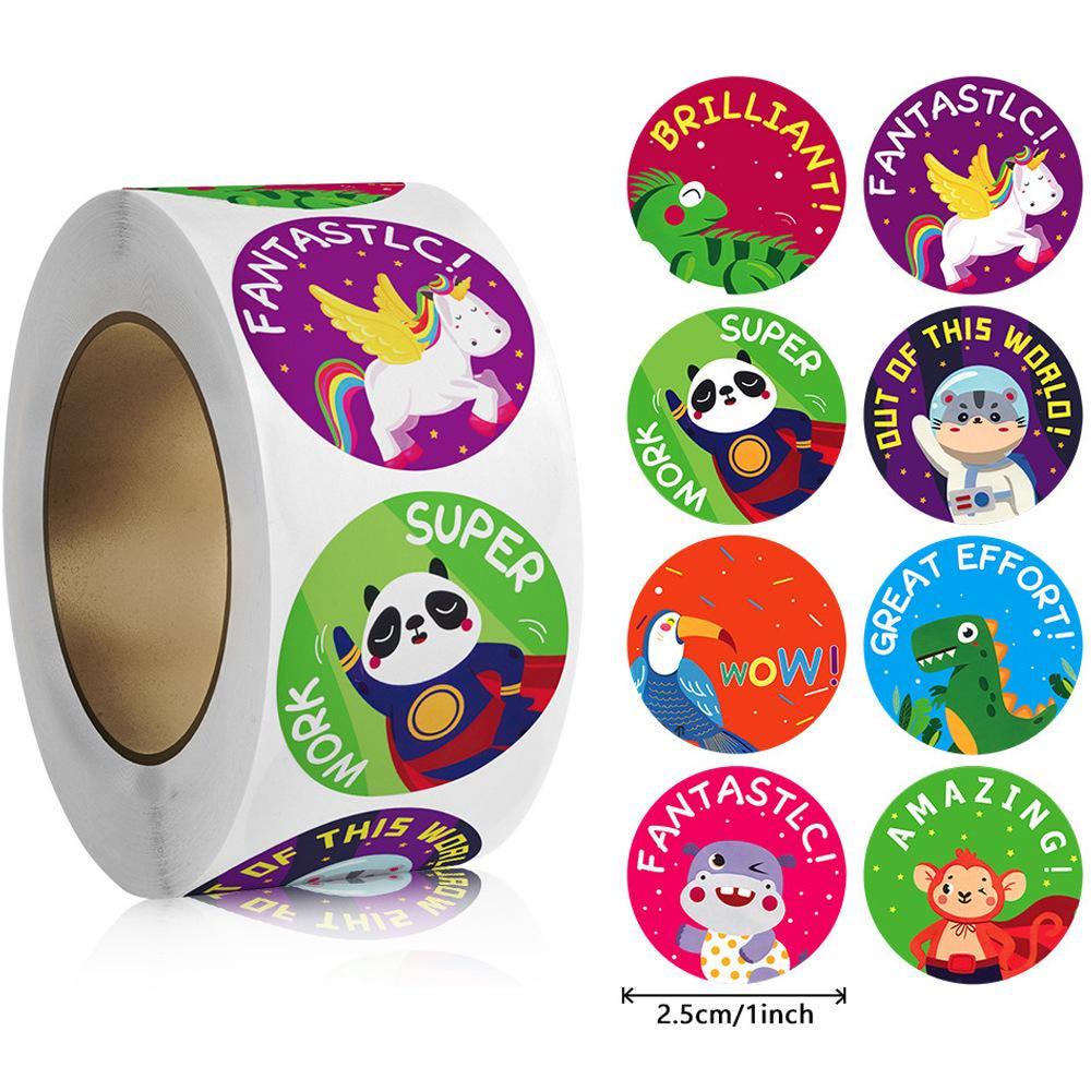 1 Roll of 500 pcs. Teacher Encouragement School Colorful Stickers - 1" (25mm)