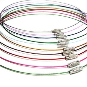 50 pcs. Memory Wire Choker Coated Necklaces with Silver Screw Clasp - 18 inch - 1mm - THICK - 10 Colors - HIGH QUALITY