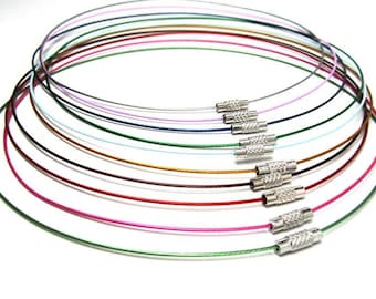 50 pcs. Memory Wire Choker Coated Necklaces with Silver Screw Clasp - 18 inch - 1mm - THICK - 10 Colors - HIGH QUALITY