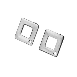 10 pcs (5 pairs) 304 Stainless Steel Rhombus Earring Posts/Bases/Studs/Settings with Backs - 14mm x 14mm - Hole for Dangles - Hypoallergenic