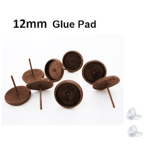 50 pcs. Antique Copper Earring Posts Studs Settings Bezels Cabochons Tacks- 12mm Glue Pad Setting - Rubber Backs Included!