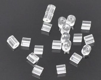 1000 piezas (500 pares) de tapones de goma transparentes para pendientes (3 mm x 3 mm, forma cilíndrica, orificio de 0,5 mm)