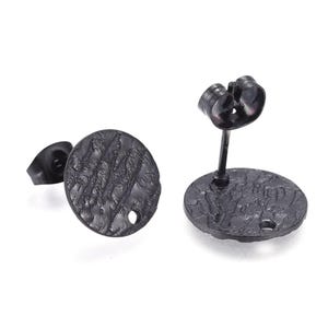 10 pcs. (5 pairs) 304 Stainless Steel Black Earring Posts/Bases/Studs - 12mm Diameter - Hole Size: 1.4mm - TEXTURED - Knockdown