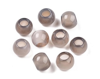 10 pcs Gray Agate - Natural Gemstone - 10mm - Large Hole: 5mm - Fits European Cords and Paracord!
