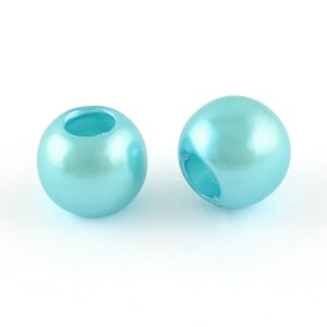 100 pcs Blue Smooth ABS Plastic Ball Spacer Beads - 12mm - Large Hole: 5mm - Fits European Cords and Paracord!