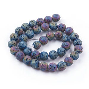 Cuentas redondas de lava de piedra arcoíris de 10 mm - Tira de 15,7" - Tamaño del orificio: 1,5 mm - Aprox. 40 piezas. imagen 2