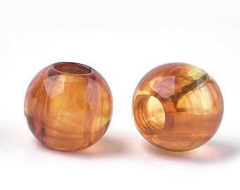 100 pcs Amber Acrylic Imitation Gemstone Rondelle Ball Spacer Beads - 10mm - Large Hole: 5mm - Fits European Cords and Paracord!