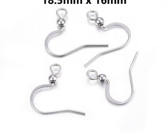 50 pcs (25 pairs) 304 Stainless Steel Silver Tone Flat Earring Hooks - 18.5mm x 16mm - High Quality! Hole Size: 2mm