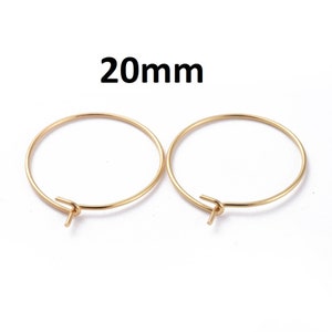 10 pcs 316L Surgical Stainless Steel Gold Wine Charm / Earwire Hoop Rings - 20mm - 21 Gauge (0.7mm)-Tarnish Resistant-Hypoallergenic-Style B