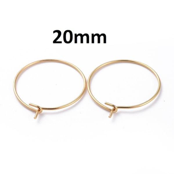 10 pcs 316L Surgical Stainless Steel Gold Wine Charm / Earwire Hoop Rings - 20mm - 21 Gauge (0.7mm)-Tarnish Resistant-Hypoallergenic-Style B
