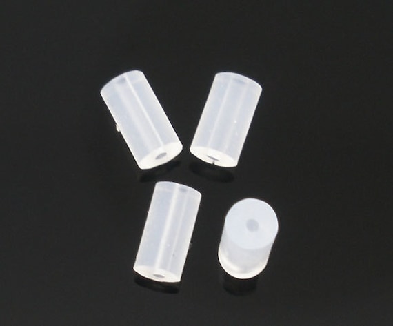 100 Pcs 50 Pairs Clear Rubber Earring Back Stoppers 4mm X 2mm Tube Shape  Hole Size: 0.6mm 