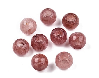 10 pcs Pink Strawberry Quartz - Natural Gemstone - 10mm - Large Hole: 5mm - Fits European Cords and Paracord!