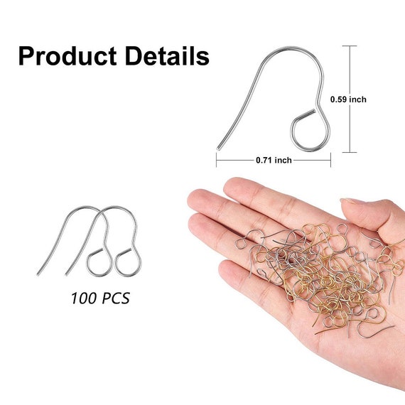 100 pcs 316 Stainless Steel Earring Hooks with Loop Hole - 18mm x 15mm -  Large Hole: 4.6mm - Silver Tone