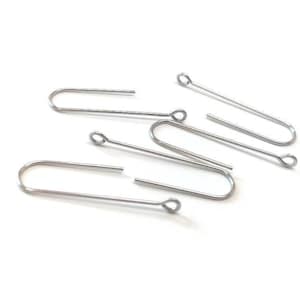 50 pcs 304 Stainless Steel Earring Hooks - 31mm x 9mm - Hole: 1.7mm - Long Ear Wire Stick Bar - Silver - Perpendicular Loop