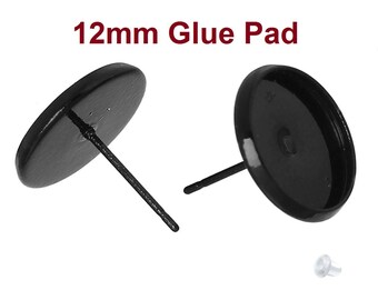 10 oder 30 oder 50 Stück Schwarz Ohrring Posts Bolzen Einstellungen Blenden Cabochons Tacks-12mm Klebepad-Einstellung